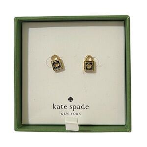 Kate Spade ♠️ Gold Plated Lock & Spade Cutout Padlock Stud Earrings - NWT *